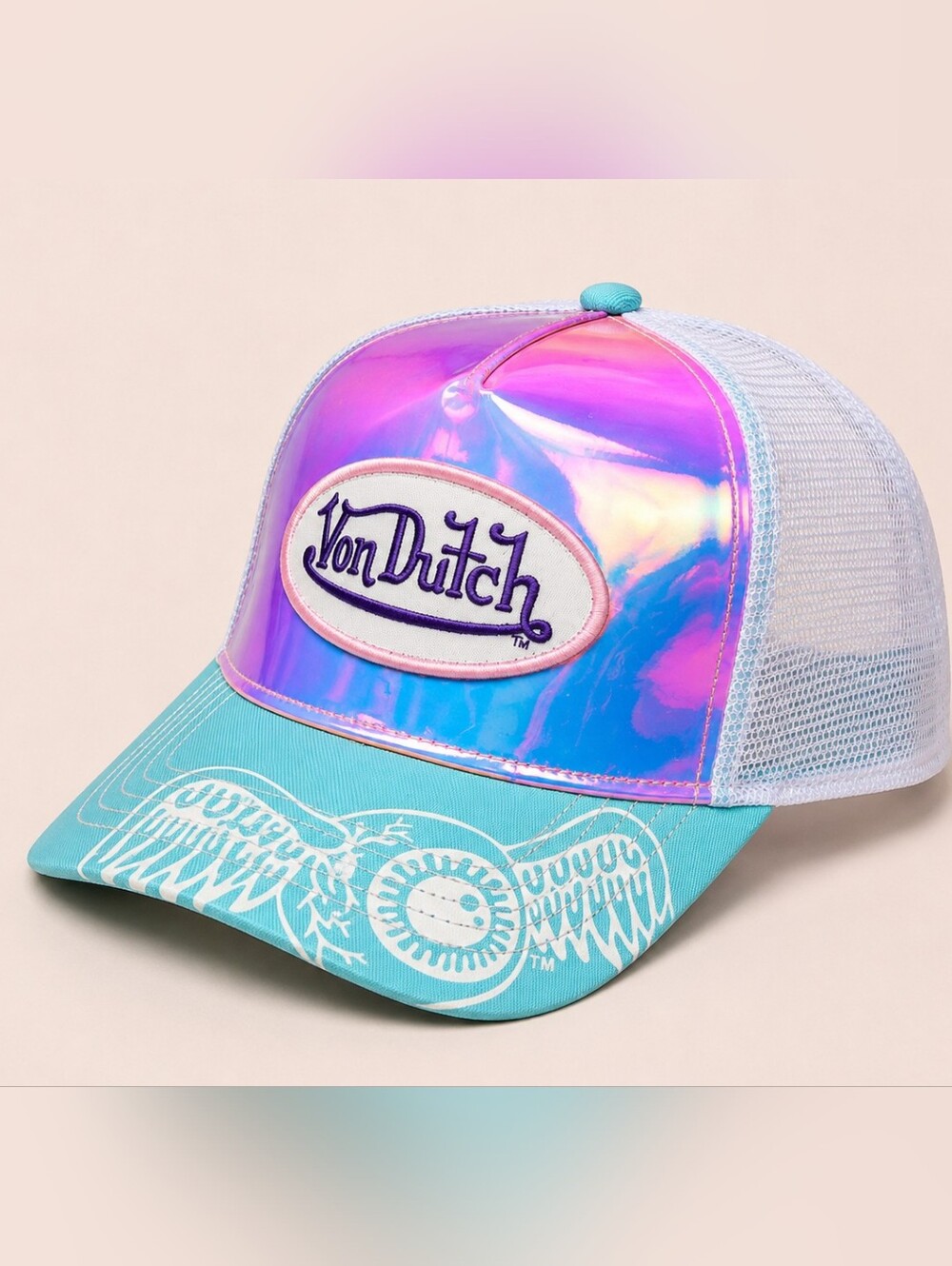 🆕️NWT Von Dutch Holographic Trucker Hat Blue Pink Mesh Snapback Y2K Rare